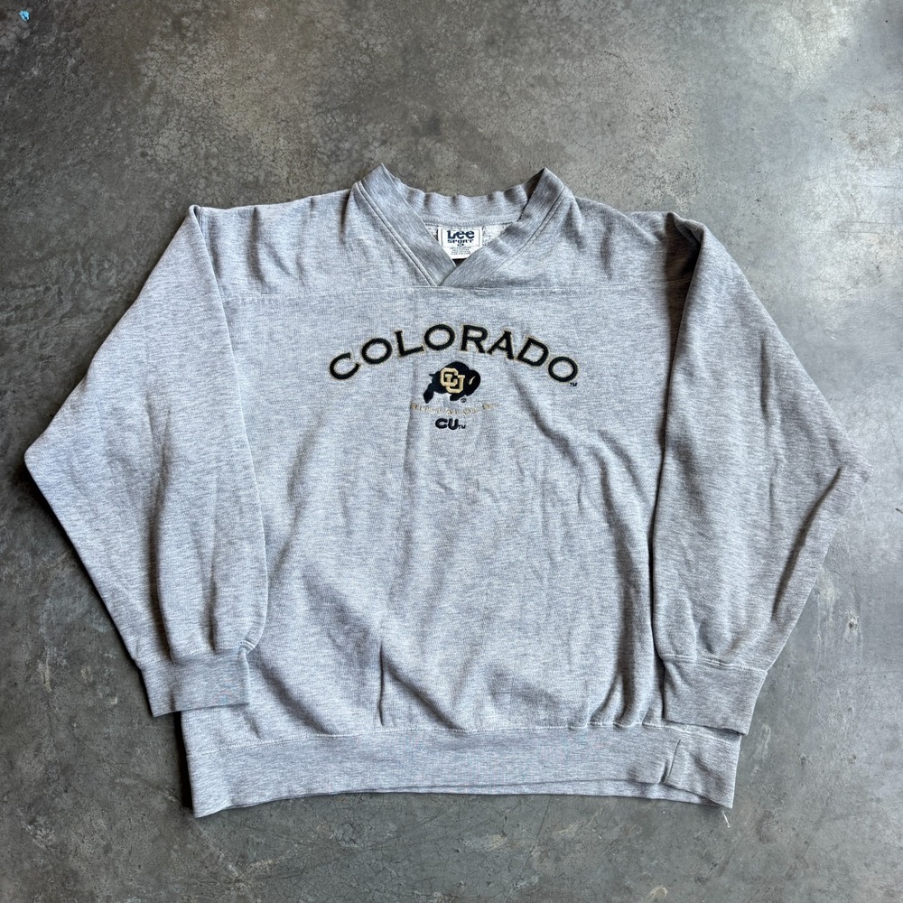 Vintage Colorado University Embroidered V Neck Crewneck Sweatshirt Gray Mens XL